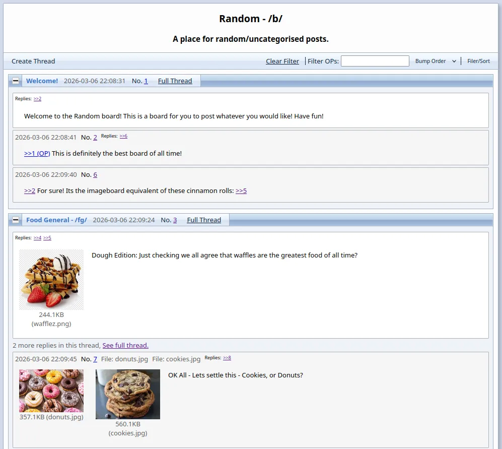 An example view of a board on my imageboard